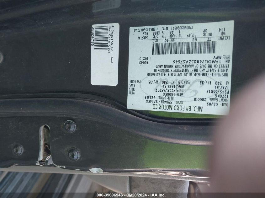 2005 Ford Explorer Eddie Bauer VIN: 1FMDU74K05ZA57646 Lot: 39696946