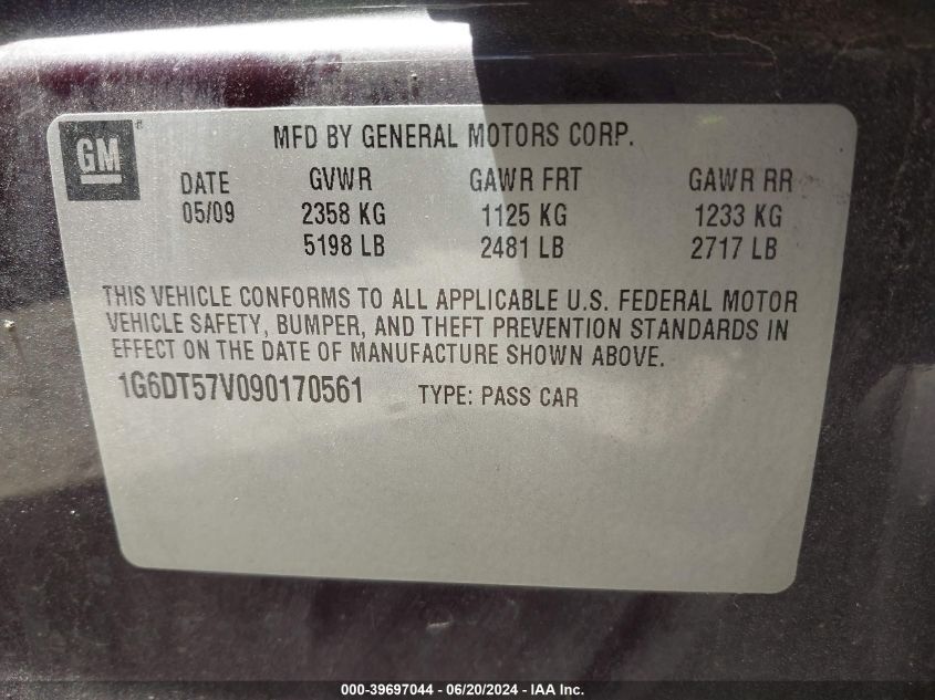 2009 Cadillac Cts Hi Feature V6 VIN: 1G6DT57V090170561 Lot: 39697044