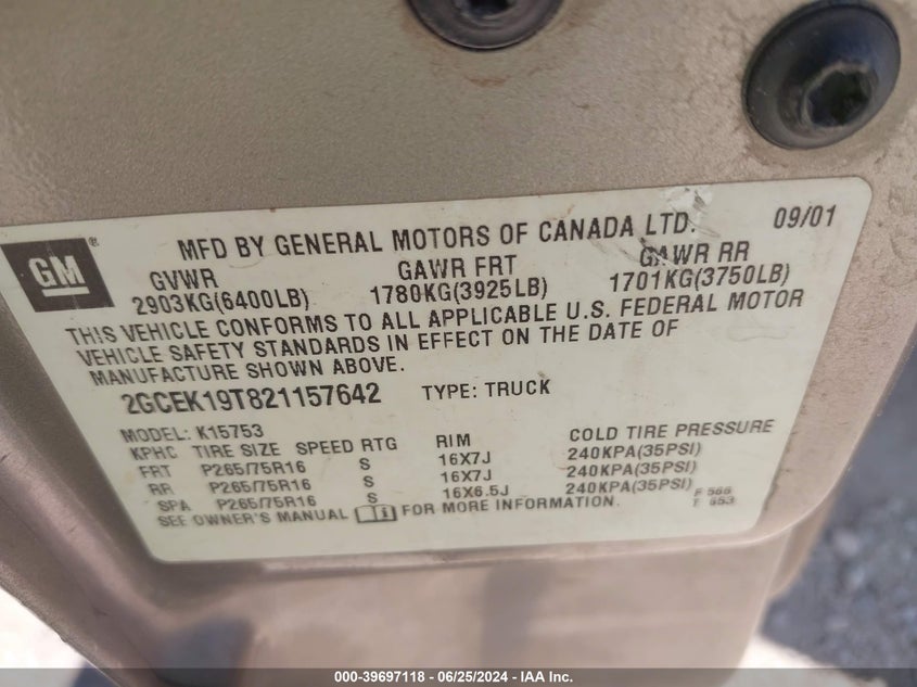 2002 Chevrolet Silverado 1500 Ls VIN: 2GCEK19T821157642 Lot: 39697118