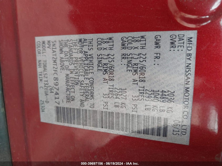 2015 NISSAN ROGUE SL - 5N1AT2MT2FC897417