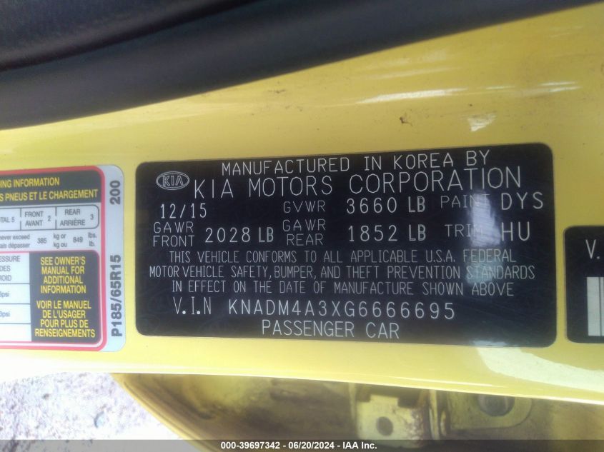 2016 KIA RIO LX - KNADM4A3XG6666695