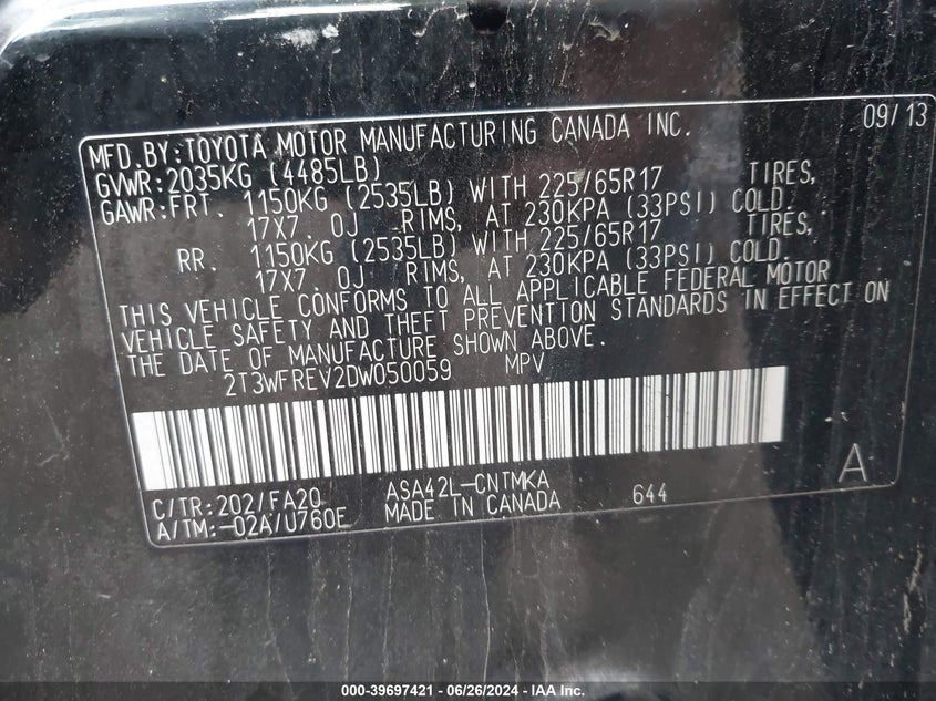 2013 TOYOTA RAV4 XLE - 2T3WFREV2DW050059