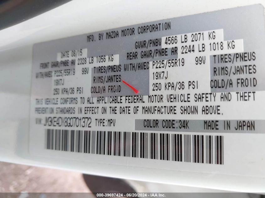 2016 Mazda Cx-5 Grand Touring VIN: JM3KE4DY8G0701372 Lot: 39697424
