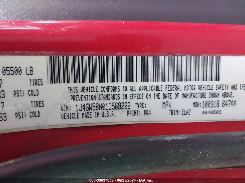 2001 Jeep Grand Cherokee Limited VIN: 1J4GW58N01C568222 Lot: 39697659