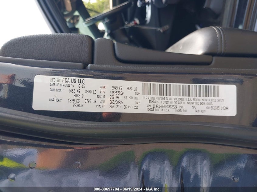 2015 Jeep Grand Cherokee Altitude VIN: 1C4RJFAG0FC912024 Lot: 39697704