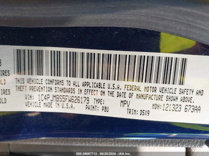 2015 Jeep Cherokee Trailhawk VIN: 1C4PJMBS5FW626179 Lot: 39697713
