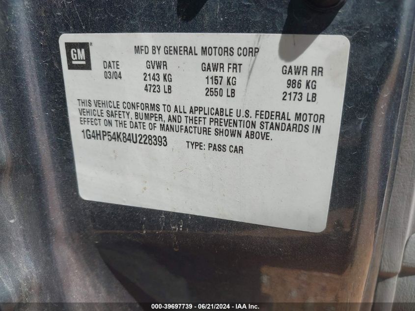 2004 Buick Lesabre Custom VIN: 1G4HP54K84U228393 Lot: 39697739