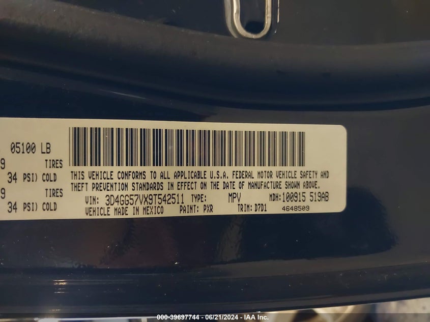 2009 Dodge Journey Sxt VIN: 3D4GG57VX9T542511 Lot: 39697744