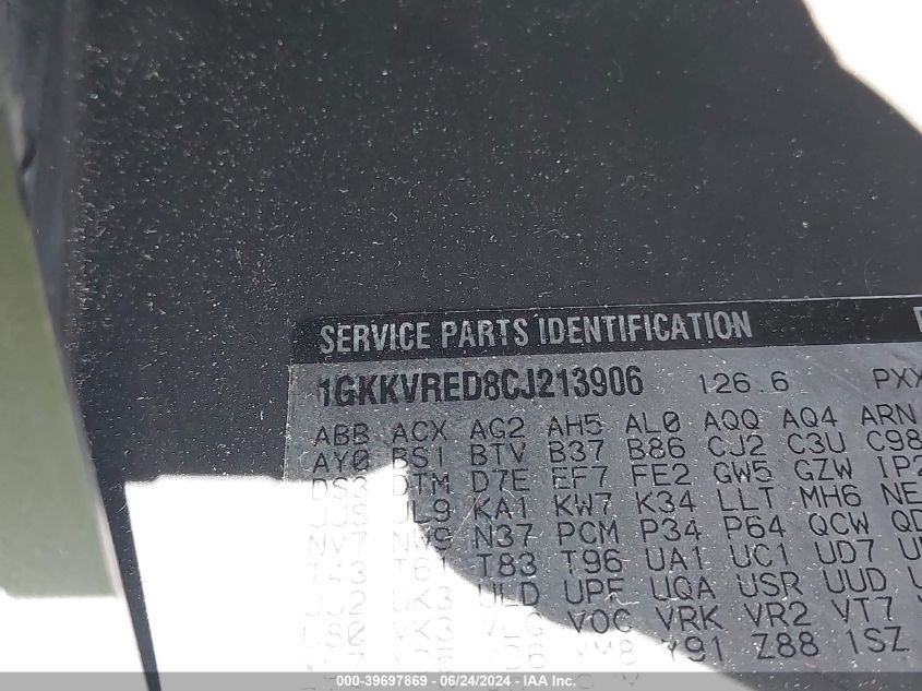 2012 GMC Acadia Slt-1 VIN: 1GKKVRED8CJ213906 Lot: 39697869