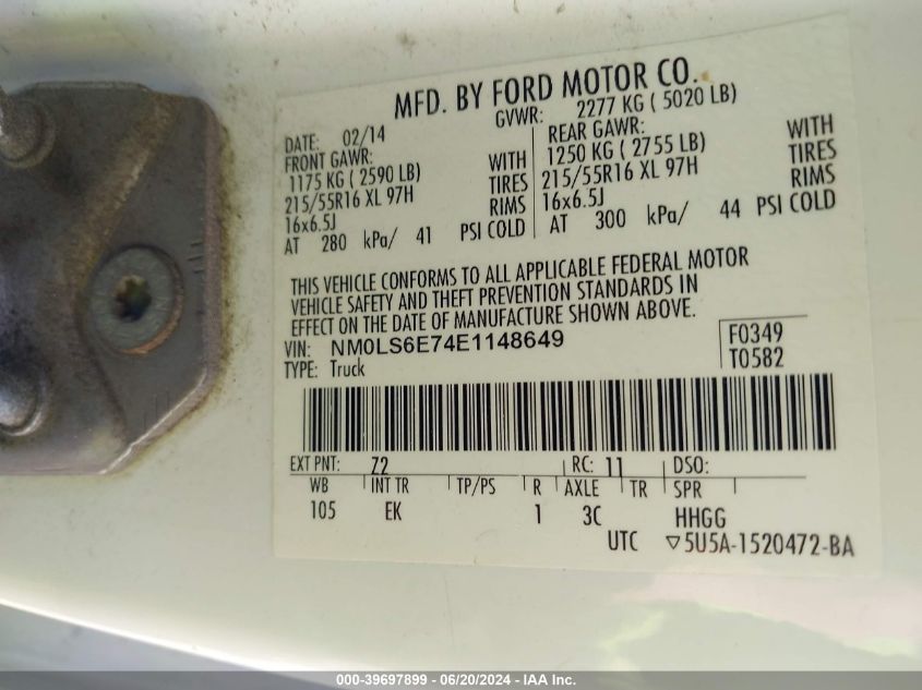 NM0LS6E74E1148649 2014 Ford Transit Connect Xl