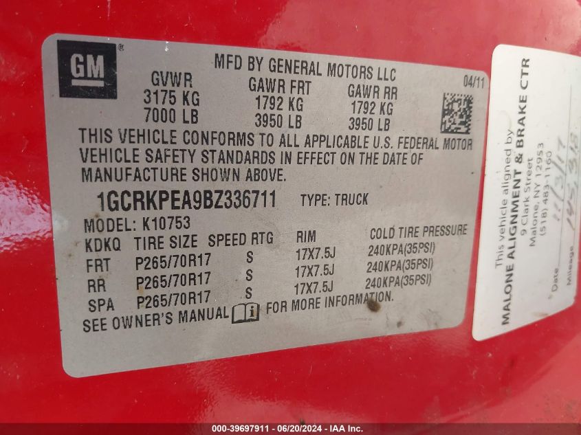 2011 Chevrolet Silverado 1500 Work Truck VIN: 1GCRKPEA9BZ336711 Lot: 39697911