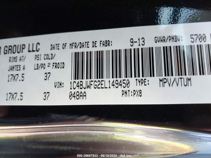 2014 Jeep Wrangler Unlimited Rubicon VIN: 1C4BJWFG2EL149450 Lot: 39697933