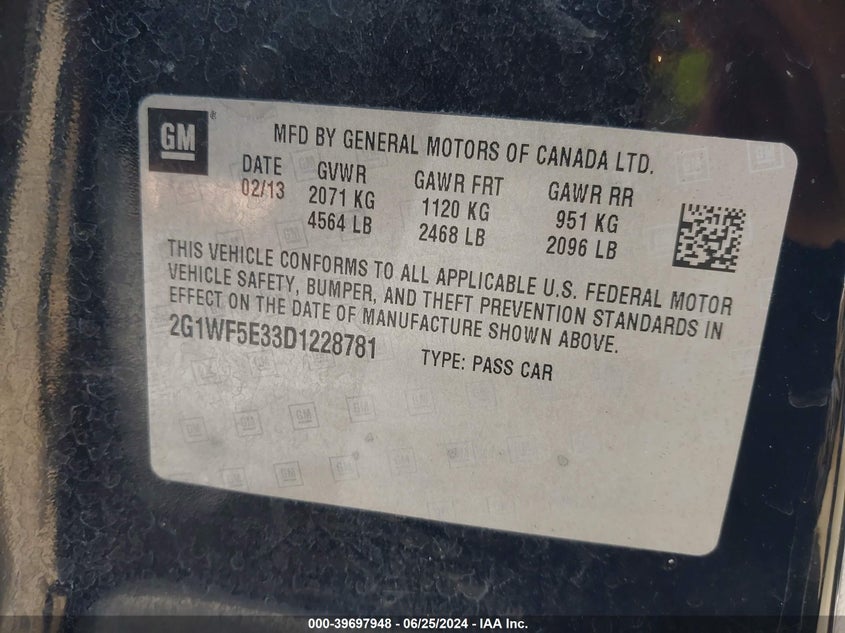 2013 CHEVROLET IMPALA LS - 2G1WF5E33D1228781