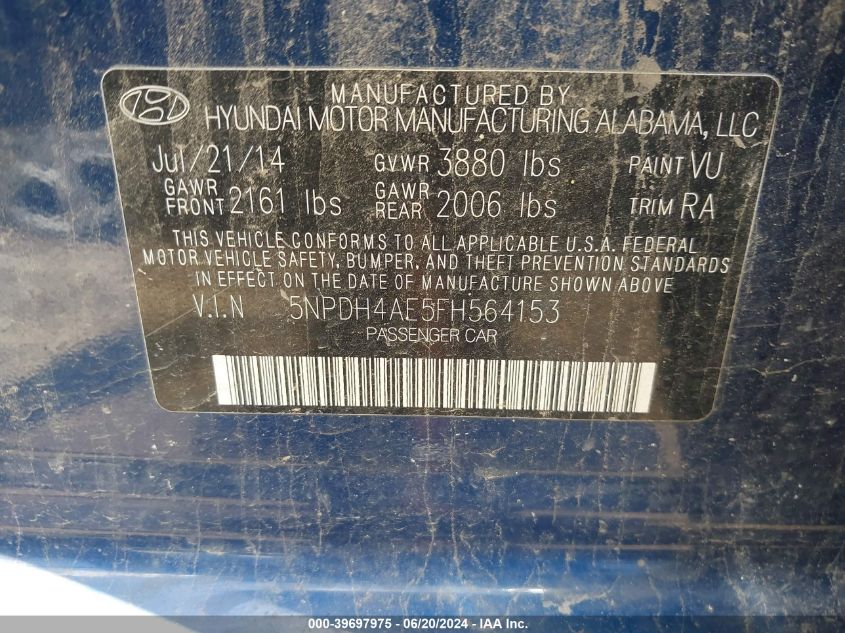 5NPDH4AE5FH564153 2015 Hyundai Elantra Se