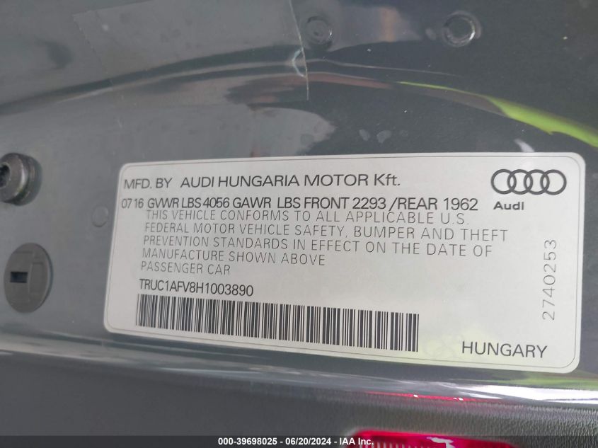 TRUC1AFV8H1003890 2017 Audi Tts