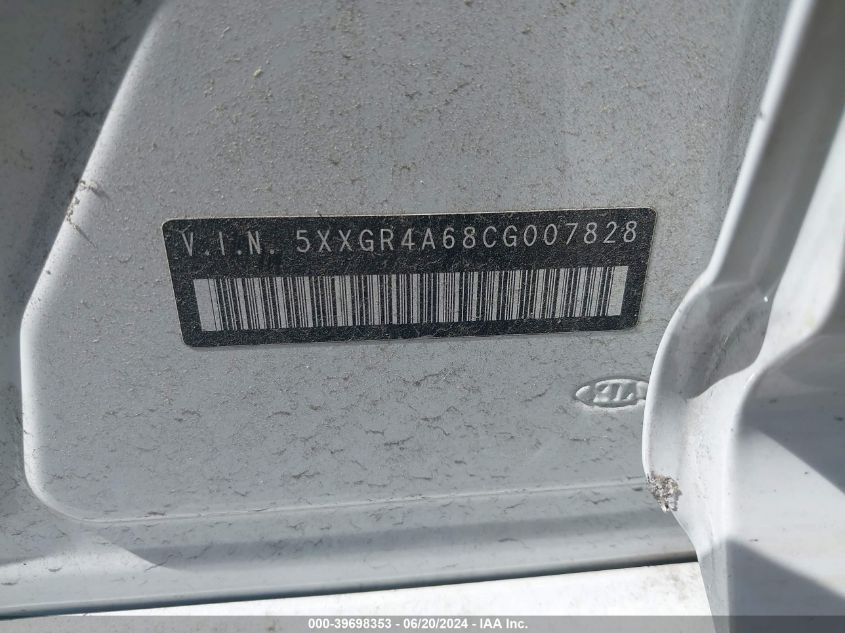 2012 Kia Optima Sx VIN: 5XXGR4A68CG007828 Lot: 39698353