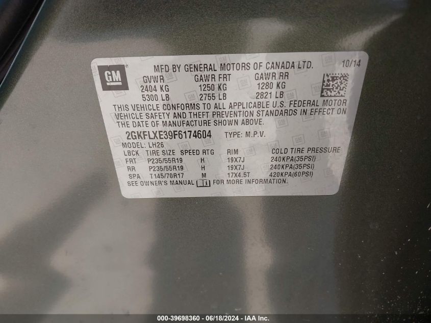 2015 GMC Terrain Slt-1 VIN: 2GKFLXE39F6174604 Lot: 39698360