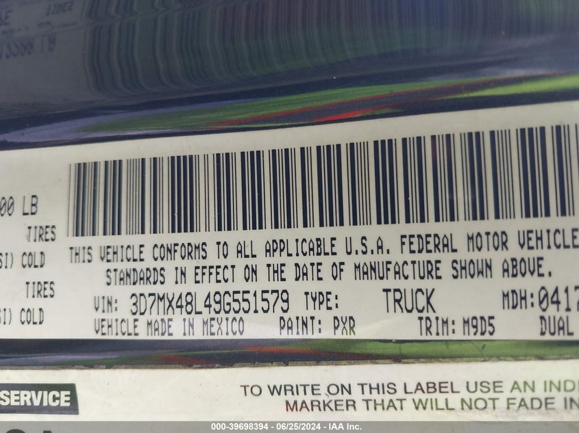 2009 Dodge Ram 3500 VIN: 3D7MX48L49G551579 Lot: 39698394