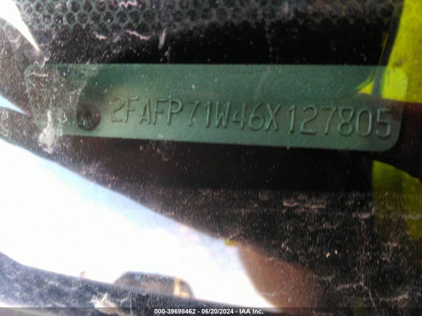 2006 Ford Crown Victoria Police Interceptor VIN: 2FAFP71W46X127805 Lot: 39698462