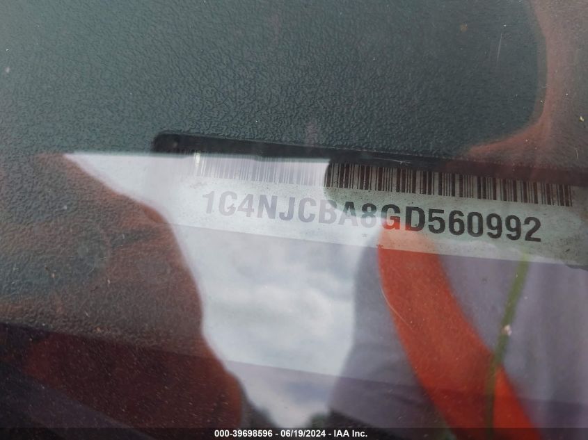2016 Jeep Compass Sport VIN: 1C4NJCBA8GD560992 Lot: 39698596