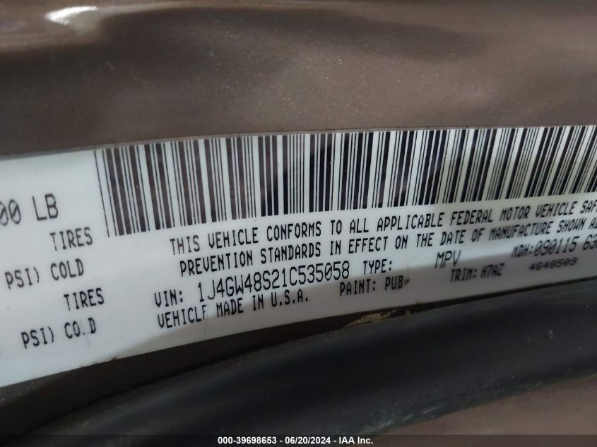 2001 Jeep Grand Cherokee Laredo VIN: 1J4GW48S21C535058 Lot: 39698653