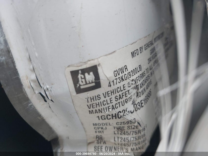 2003 Chevrolet Silverado C2500 Heavy Duty VIN: 1GCHC29U03E169986 Lot: 39698780