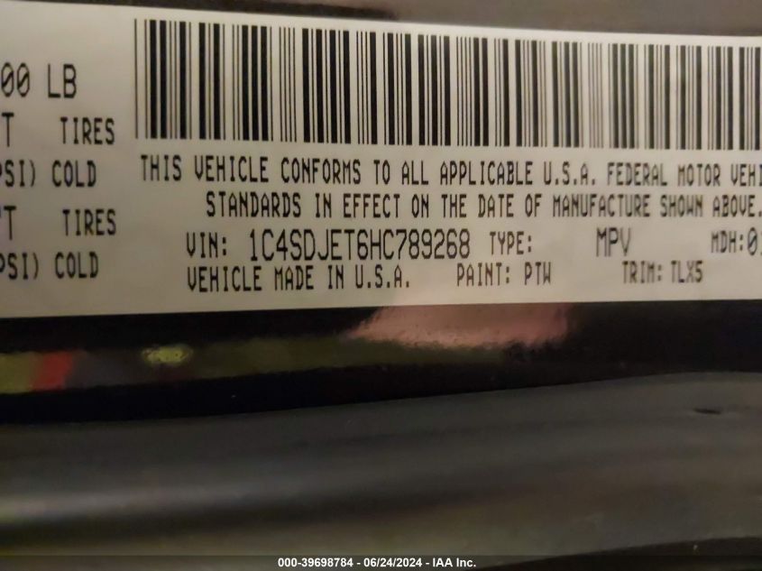 2017 Dodge Durango Citadel Awd VIN: 1C4SDJET6HC789268 Lot: 39698784