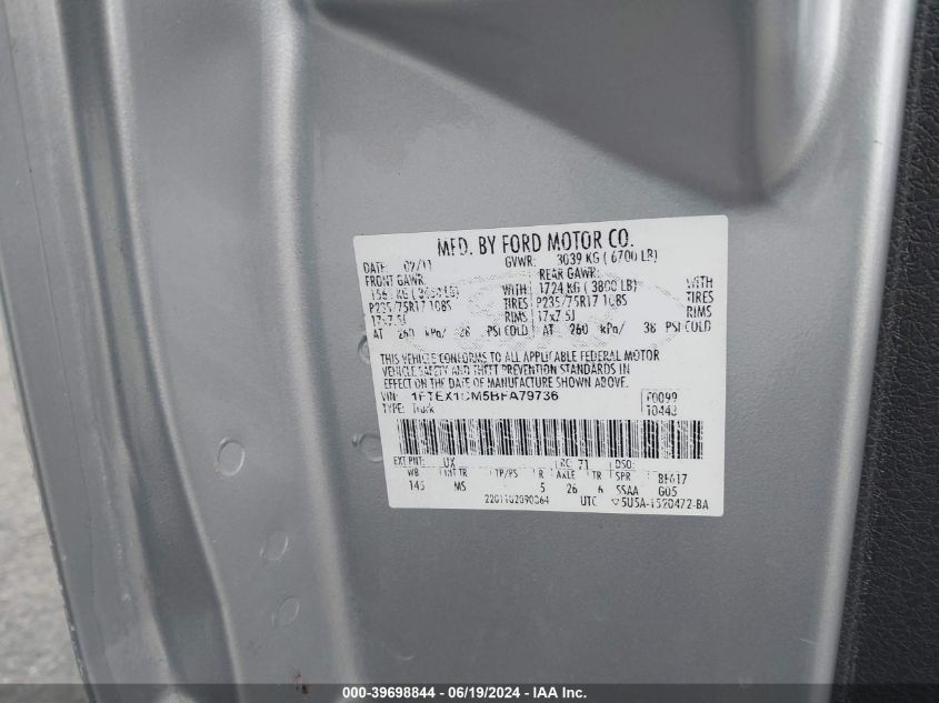 2011 Ford F150 Super Cab VIN: 1FTEX1CM5BFA79736 Lot: 39698844