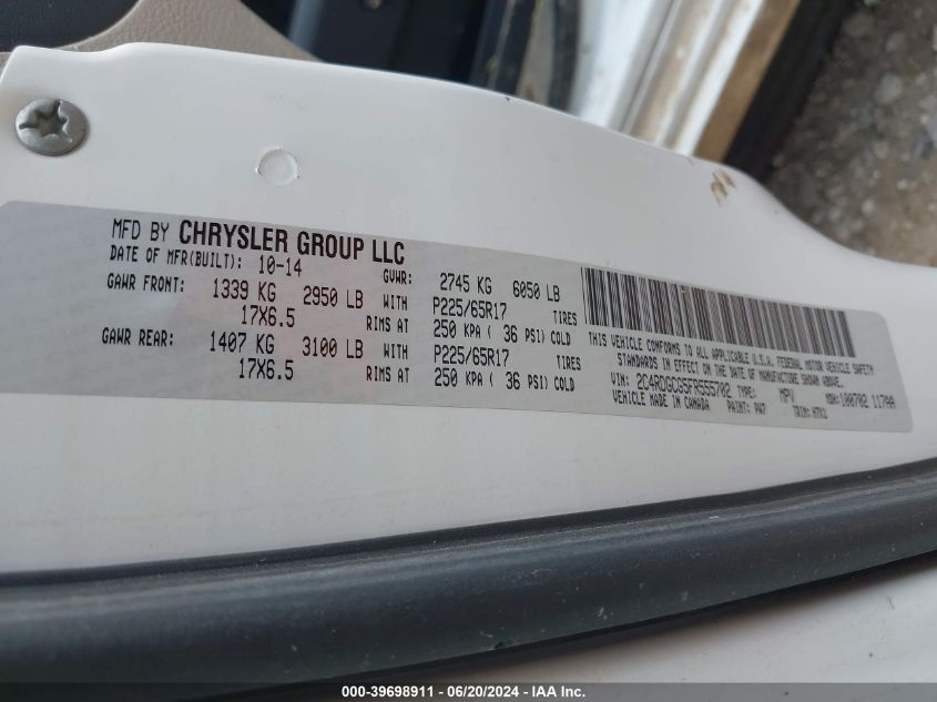 2015 Dodge Grand Caravan Sxt VIN: 2C4RDGCG5FR555702 Lot: 39698911