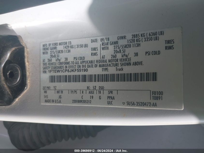 1FTEW1CP8JKF55190 2018 Ford F-150 Xl