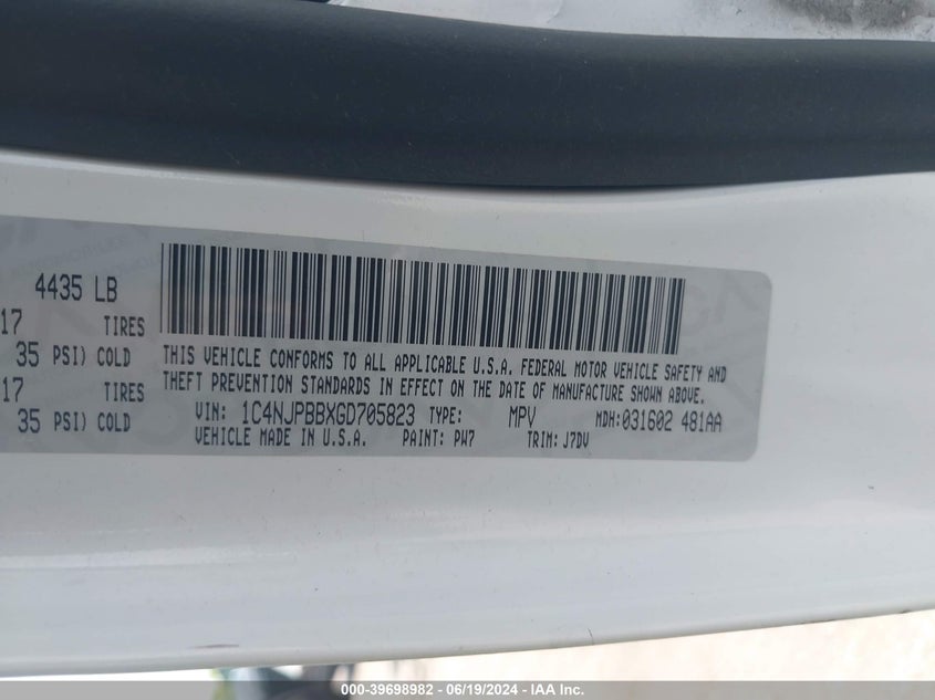 2016 JEEP PATRIOT SPORT - 1C4NJPBBXGD705823