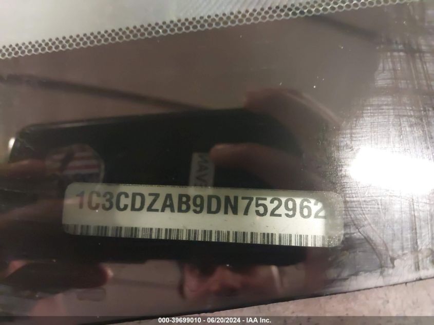 2013 Dodge Avenger Se VIN: 1C3CDZAB9DN752962 Lot: 39699010