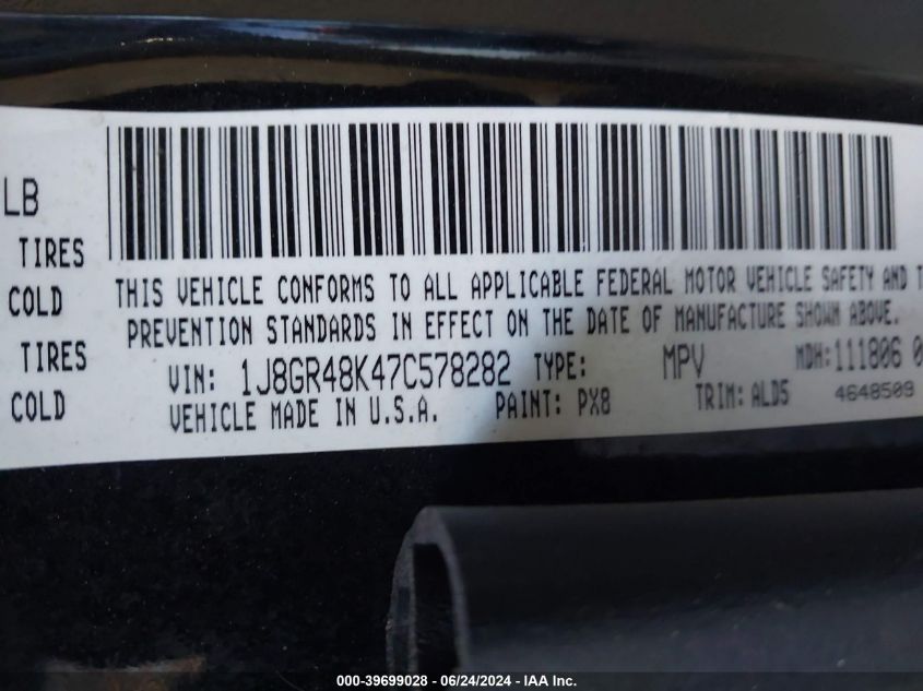 2007 Jeep Grand Cherokee Laredo VIN: 1J8GR48K47C578282 Lot: 39699028