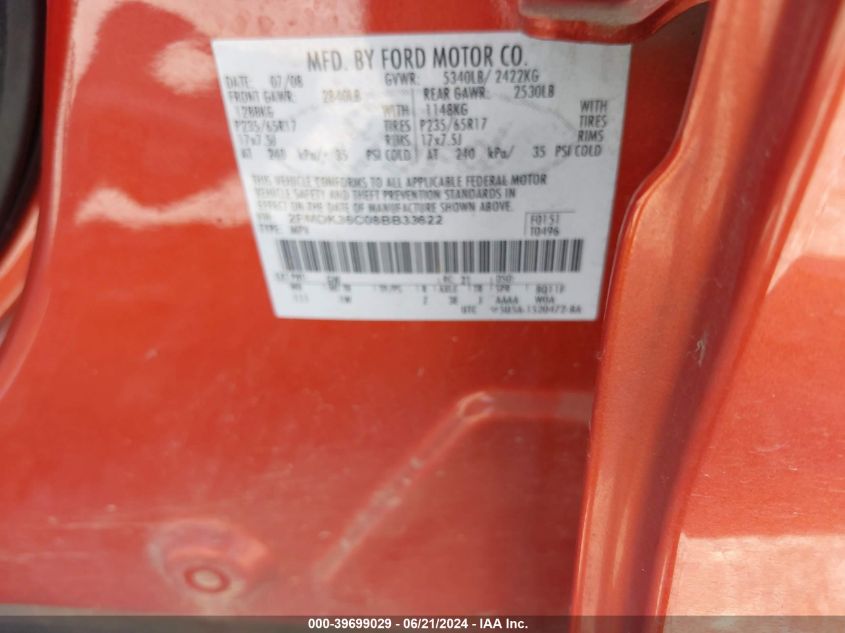 2008 Ford Edge Se VIN: 2FMDK36C08BB33622 Lot: 39699029