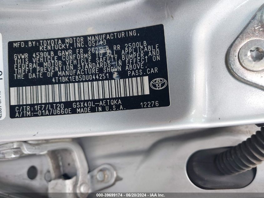 4T1BK1EB5DU044251 2013 Toyota Avalon Xle Touring