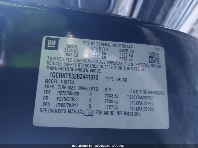 2011 Chevrolet Silverado 1500 Ltz VIN: 1GCRKTE32BZ441973 Lot: 39699344