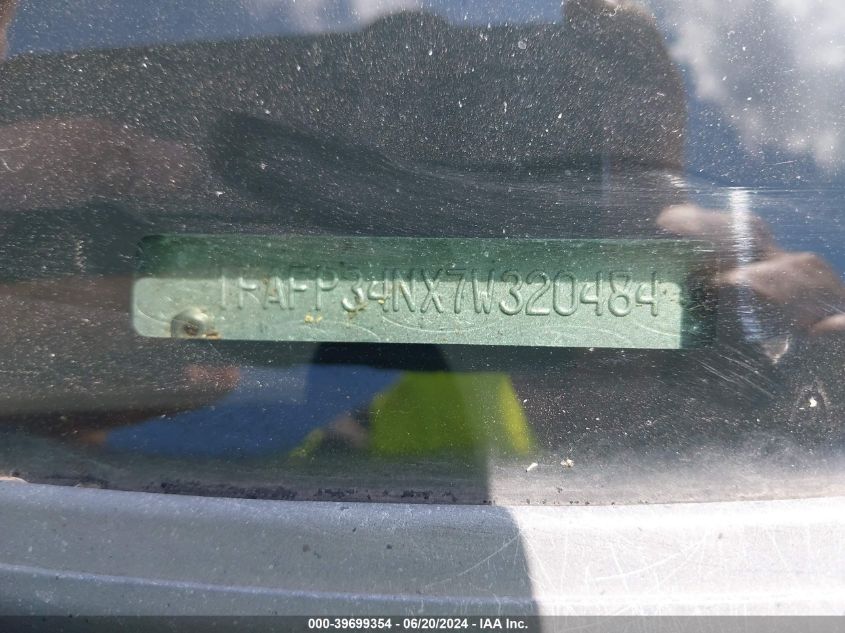 2007 Ford Focus S/Se/Ses VIN: 1FAFP34NX7W320484 Lot: 39699354