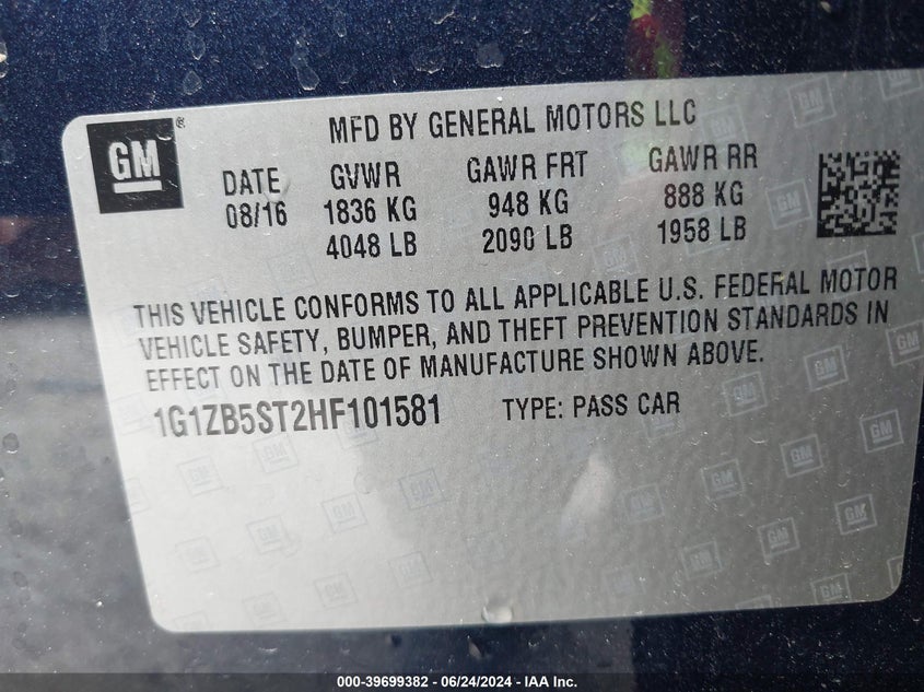 2017 Chevrolet Malibu Ls VIN: 1G1ZB5ST2HF101581 Lot: 39699382
