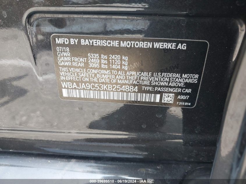 VIN WBAJA9C53KB254884 2019 BMW 5 Series, 530E Iperf... no.9