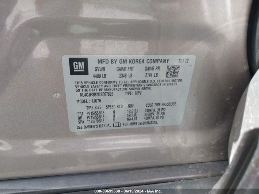 2013 Buick Encore Convenience VIN: KL4CJFSB2DB067828 Lot: 39699538