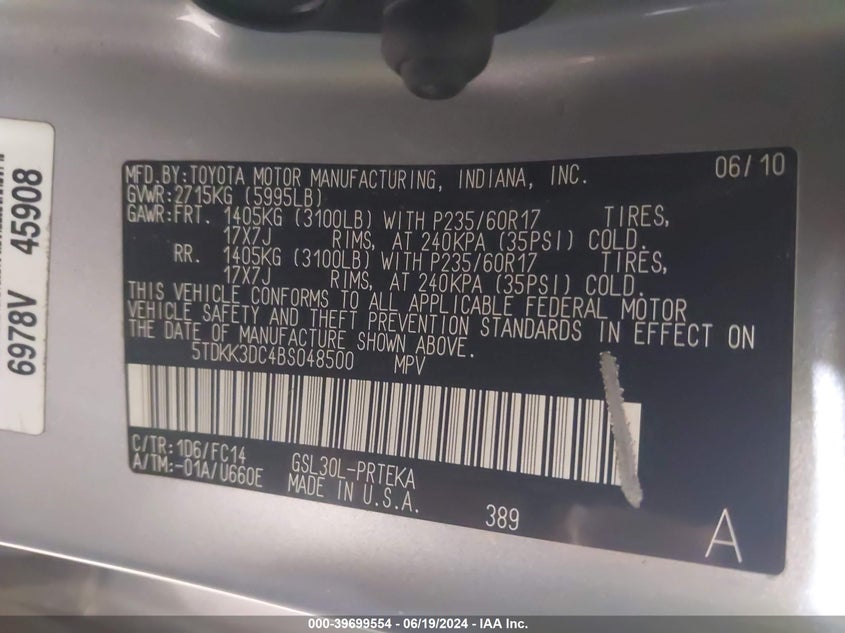 2011 Toyota Sienna Le V6 VIN: 5TDKK3DC4BS048500 Lot: 39699554