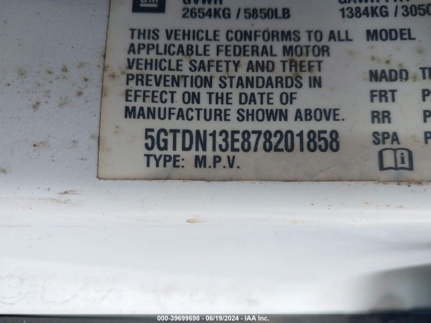 2007 Hummer H3 Suv VIN: 5GTDN13E878201858 Lot: 39699698
