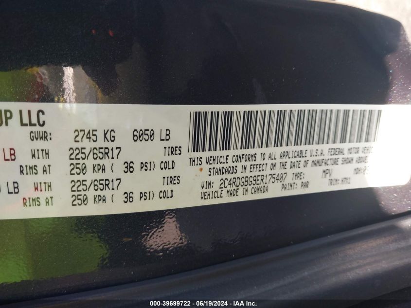 2014 Dodge Grand Caravan Se VIN: 2C4RDGBG9ER175407 Lot: 39699722