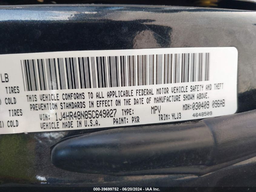 2005 Jeep Grand Cherokee Laredo VIN: 1J4HR48N85C649027 Lot: 39699752