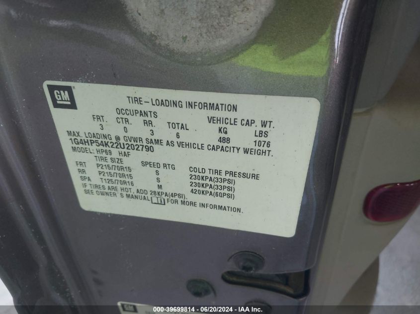 2002 Buick Lesabre Custom VIN: 1G4HP54K22U202790 Lot: 39699814