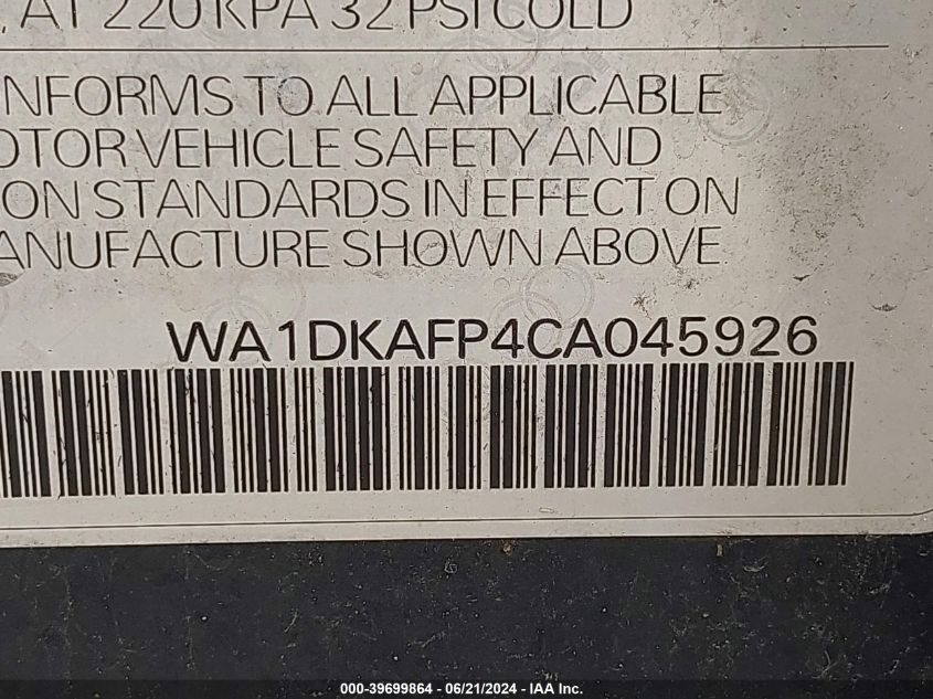 2012 Audi Q5 3.2 Premium Plus VIN: WA1DKAFP4CA045926 Lot: 39699864