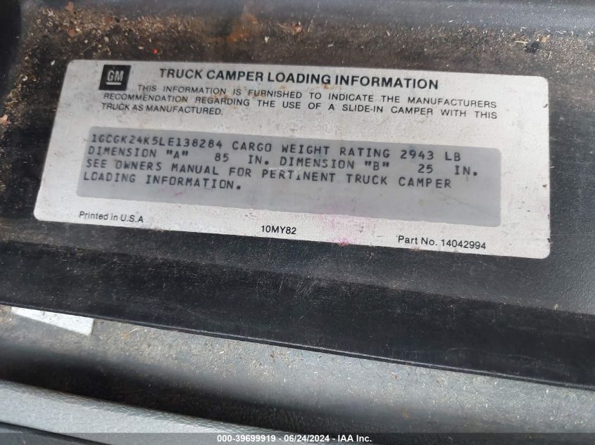 1990 Chevrolet Gmt-400 K2500 VIN: 1GCGK24K5LE138284 Lot: 39699919