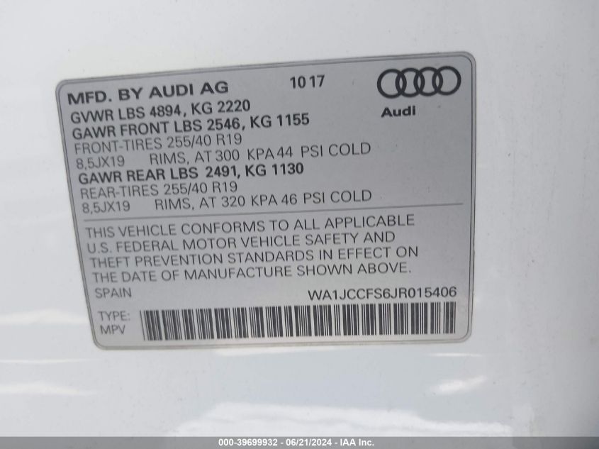 2018 AUDI Q3 PREMIUM PLUS - WA1JCCFS6JR015406