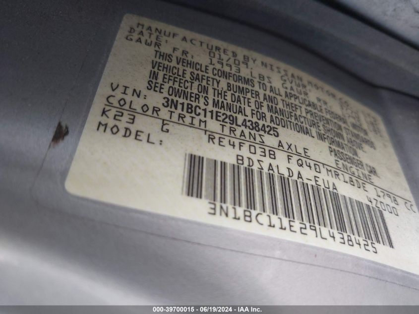 3N1BC11E29L438425 | 2009 NISSAN VERSA