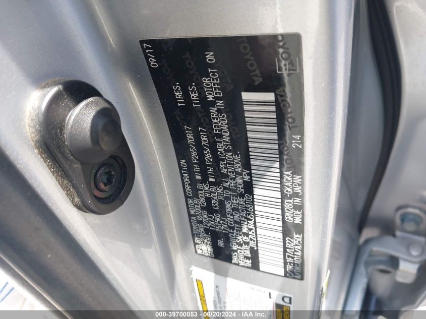 2018 Toyota 4Runner Sr5/Limited/Sr5 Premium VIN: JTEZU5JR4J5168102 Lot: 39700053